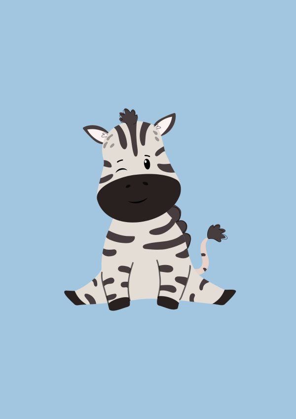 Cebra baby fondo azul póster enmarcado para habitación infantil