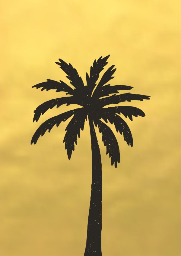 Palmera negra con fondo dorado póster con marco