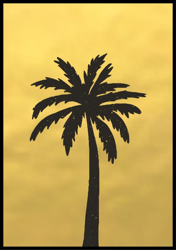 Palmera negra con fondo dorado póster con marco
