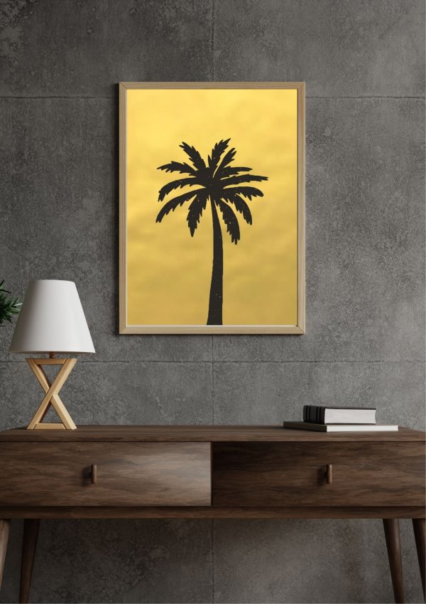 Palmera negra con fondo dorado póster con marco