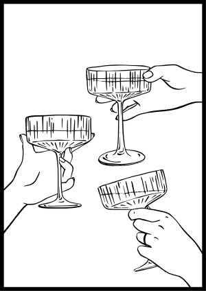 poster brindis en blanco y negro