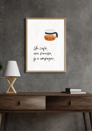 Un café, una sonrisa | Póster con frase en papel mate con marco