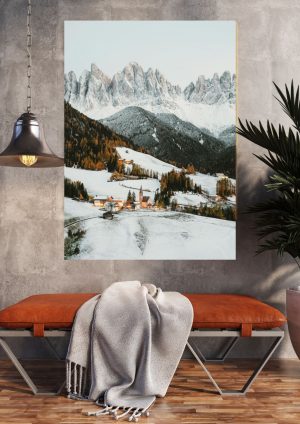 póster montañas nevadas en navidad