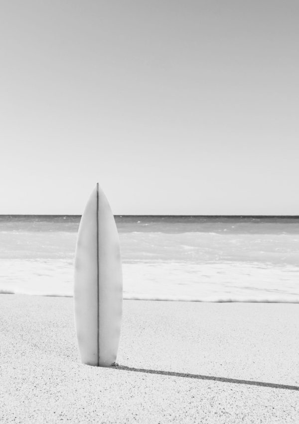 póster habla de surf en blanco y negro